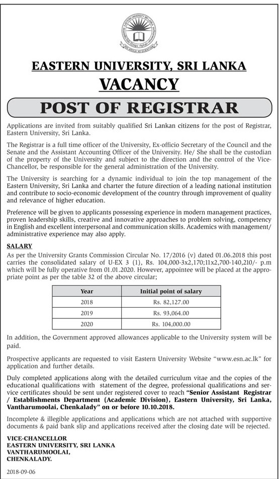 Registrar - Eastern University